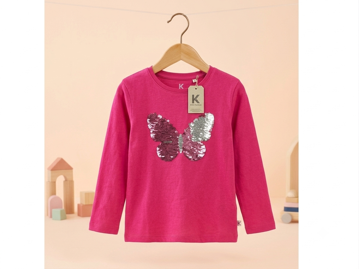 Girls Butterfly Sequin Full Sleeve T-Shirt