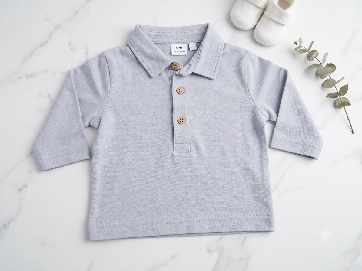 Boys Newborn Grey Full Sleeve Polo Shirt (0-3M)