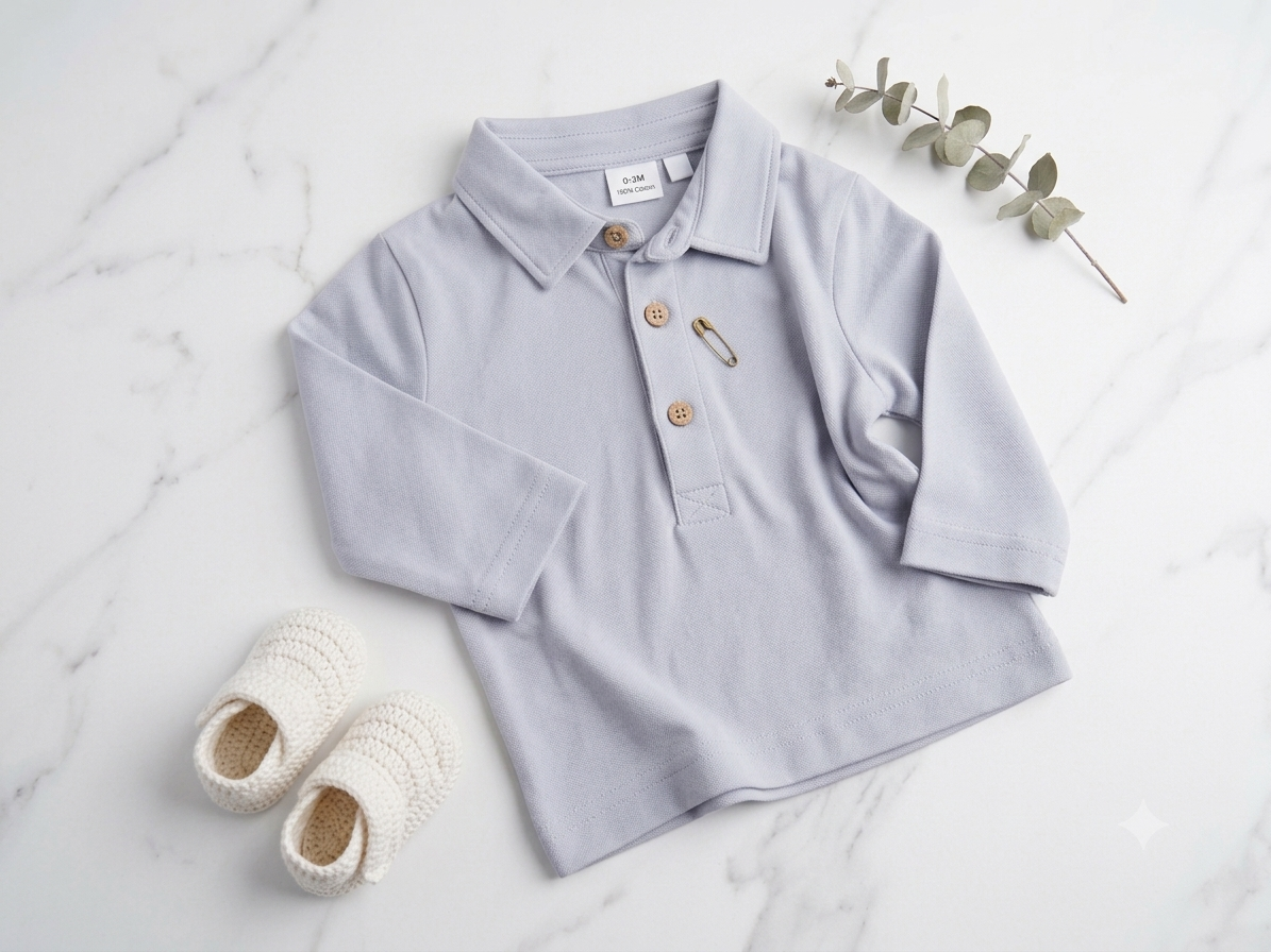 Boys Newborn Grey Full Sleeve Polo Shirt (0-3M)