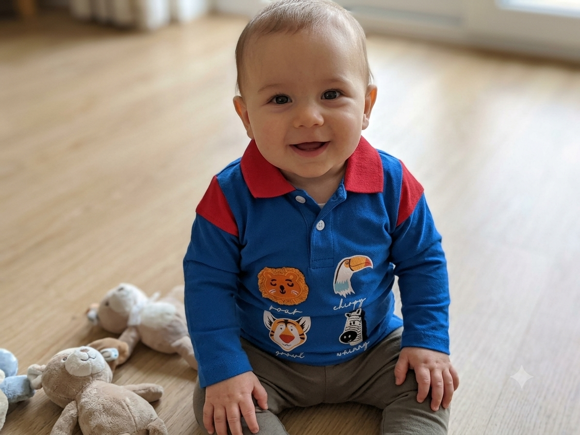 Boys Animal Friends Full Sleeve Polo Shirt (6-9M)