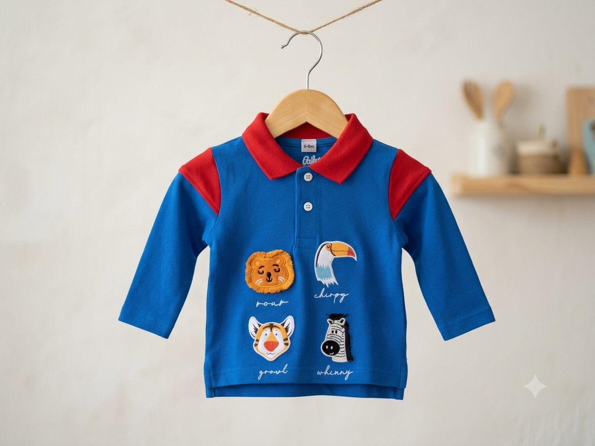 Boys Animal Friends Full Sleeve Polo Shirt (6-9M)
