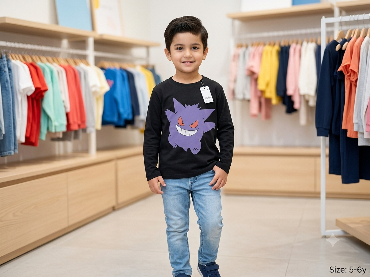 Boys Gengar Print Full Sleeve T-Shirt