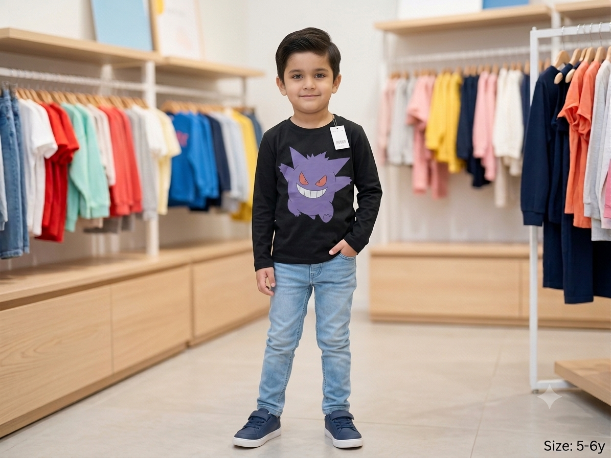 Boys Gengar Print Full Sleeve T-Shirt