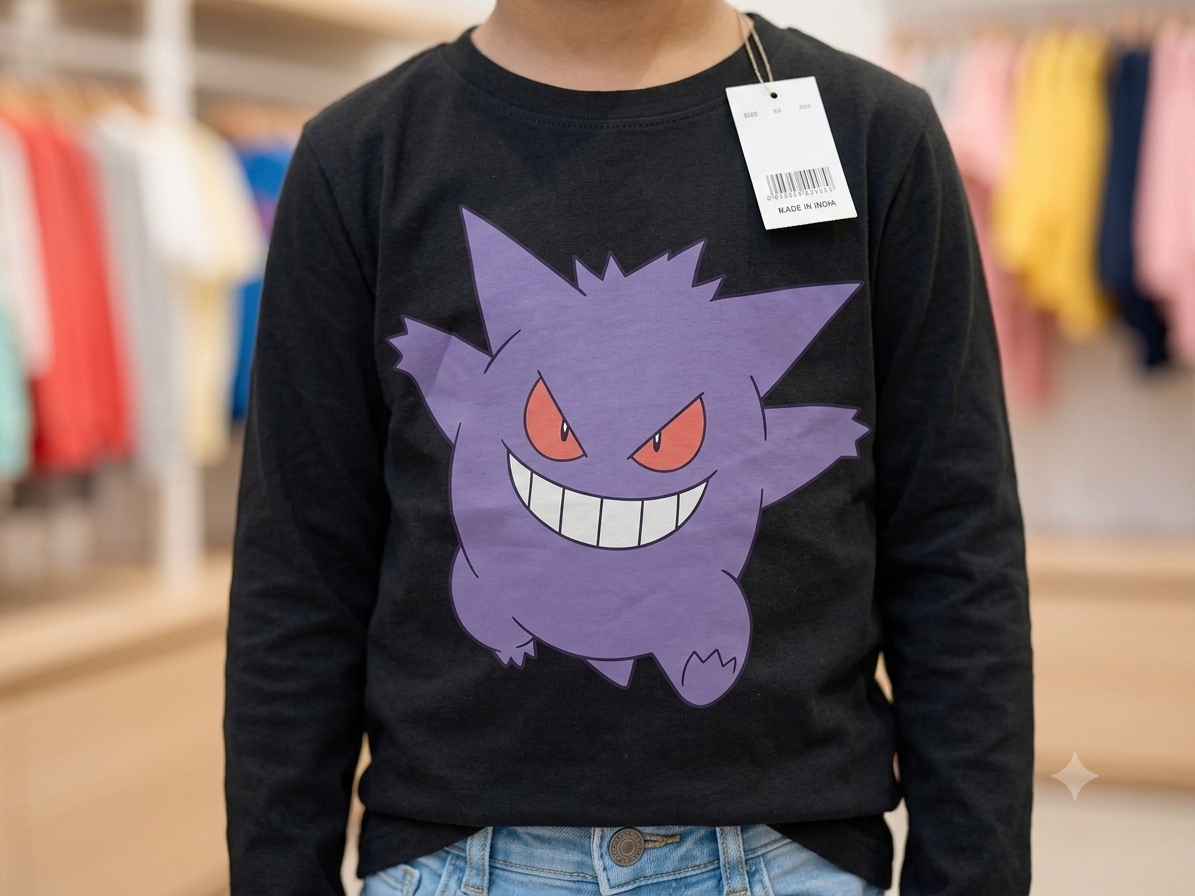 Boys Gengar Print Full Sleeve T-Shirt
