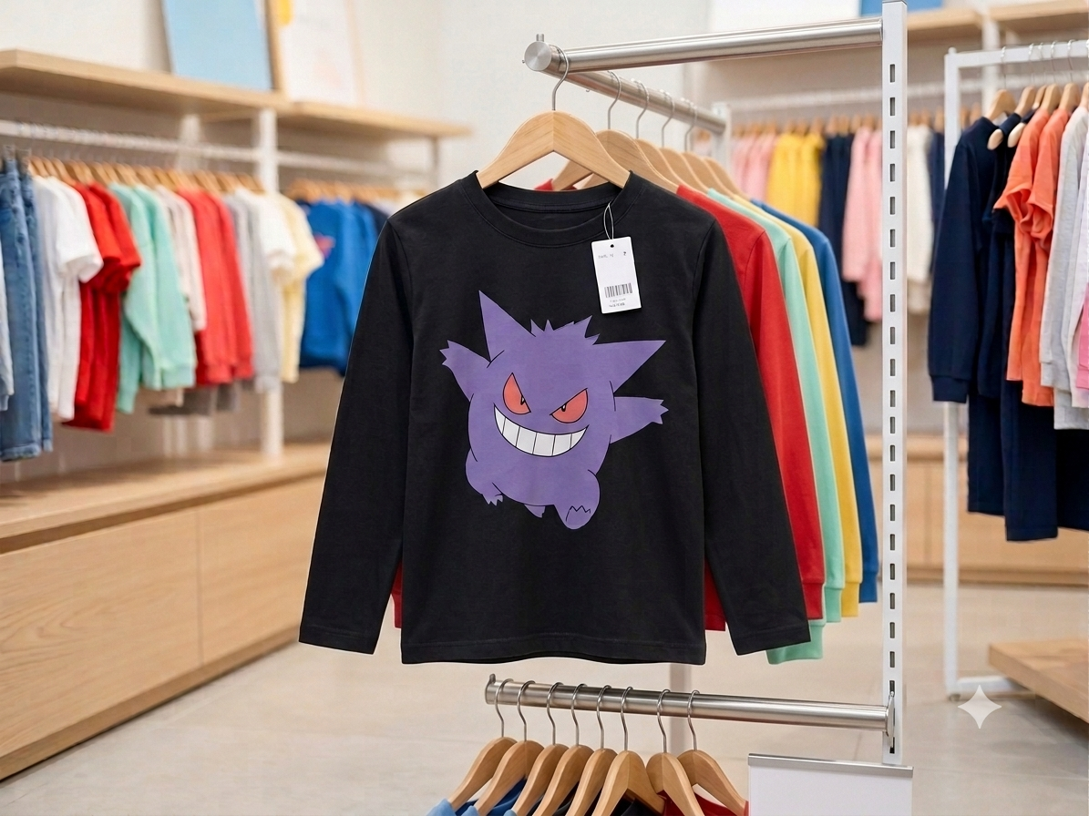 Boys Gengar Print Full Sleeve T-Shirt