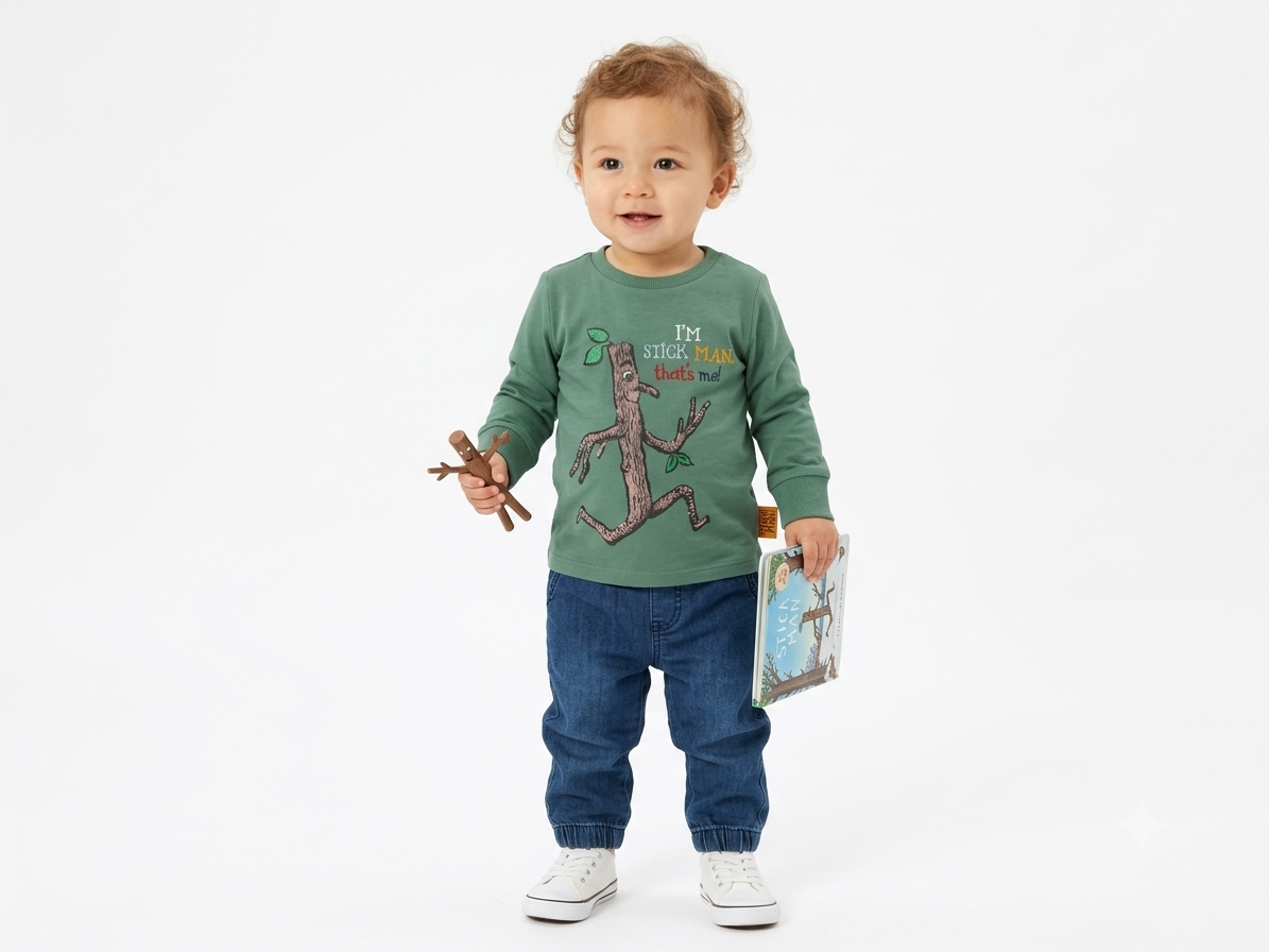 Boys Stick Man Print Lightweight Full Sleeve T-Shirt – Green