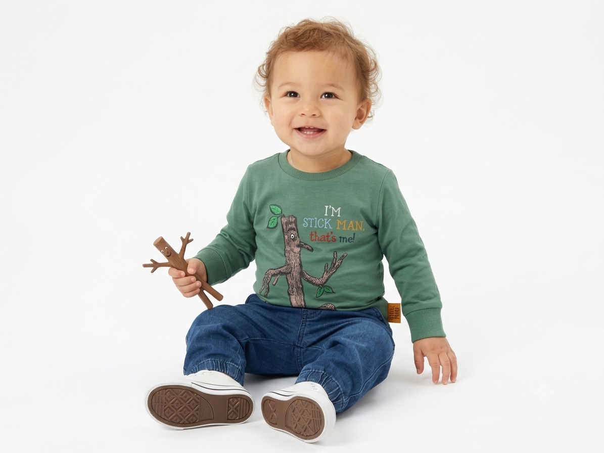 Boys Stick Man Print Lightweight Full Sleeve T-Shirt – Green