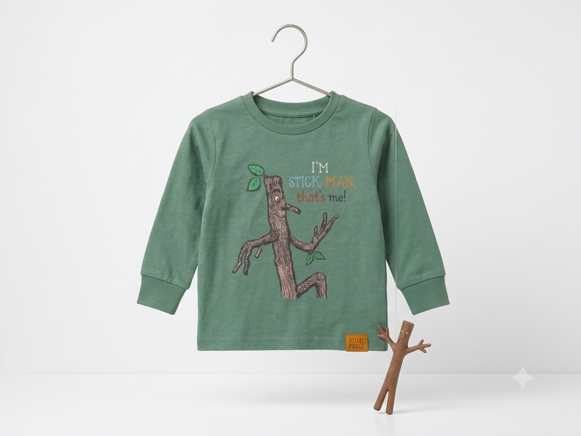 Boys Stick Man Print Lightweight Full Sleeve T-Shirt – Green