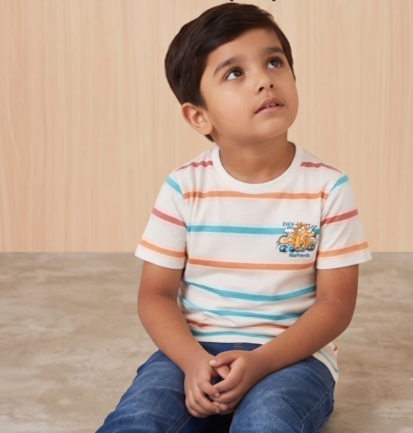 Boys Striped Bear Car Graphic T-Shirt