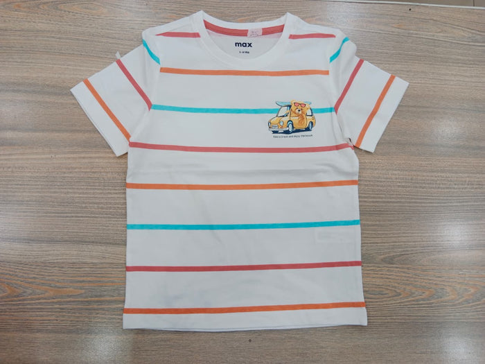 Boys Striped Bear Car Graphic T-Shirt