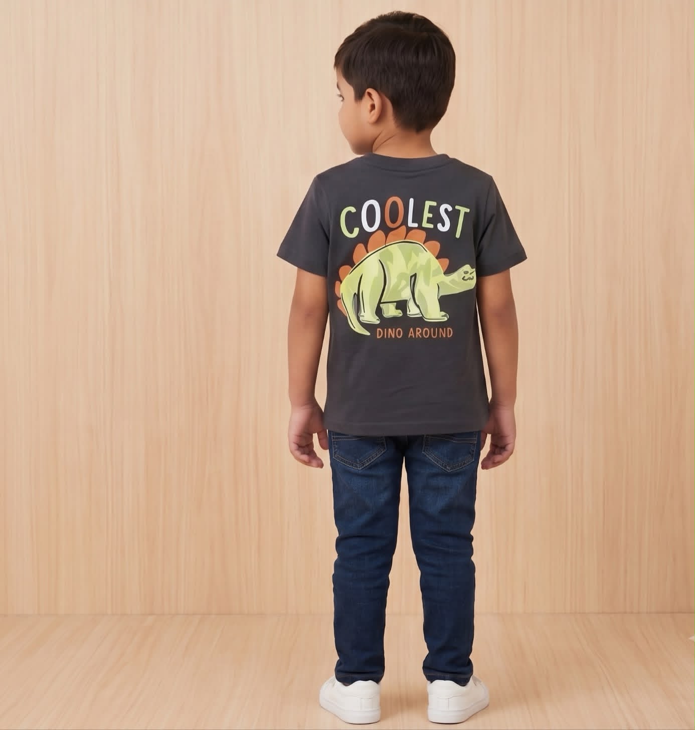 Boys "Coolest Dino Around" Graphic T-Shirt - Dark Grey