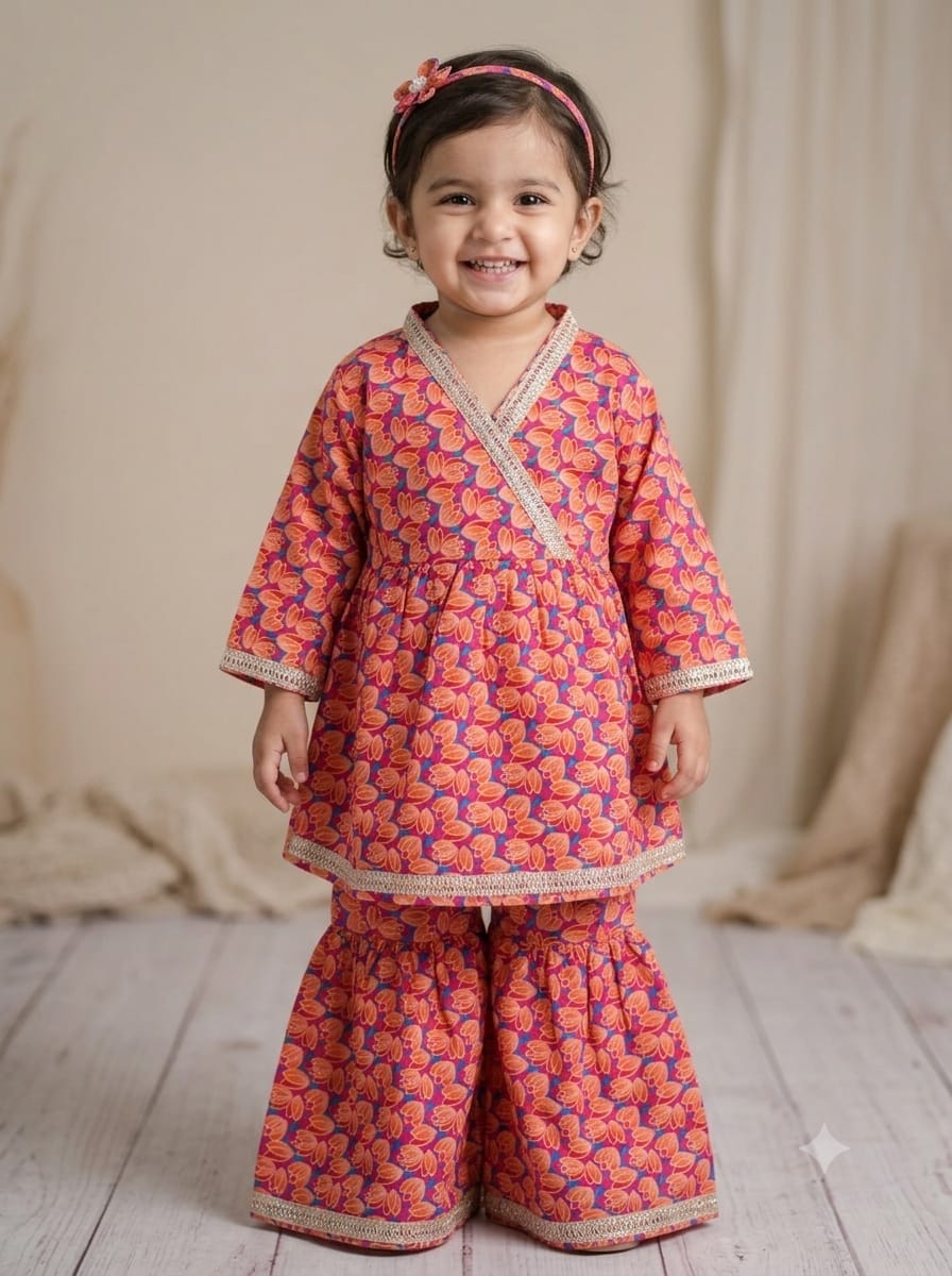 Girls Floral Sharara Suit - flat lay on hanger