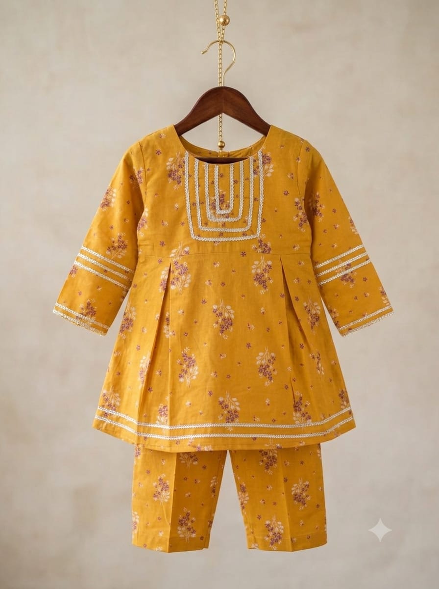 Girls Mustard Floral Shalwar Kameez - worn by girl