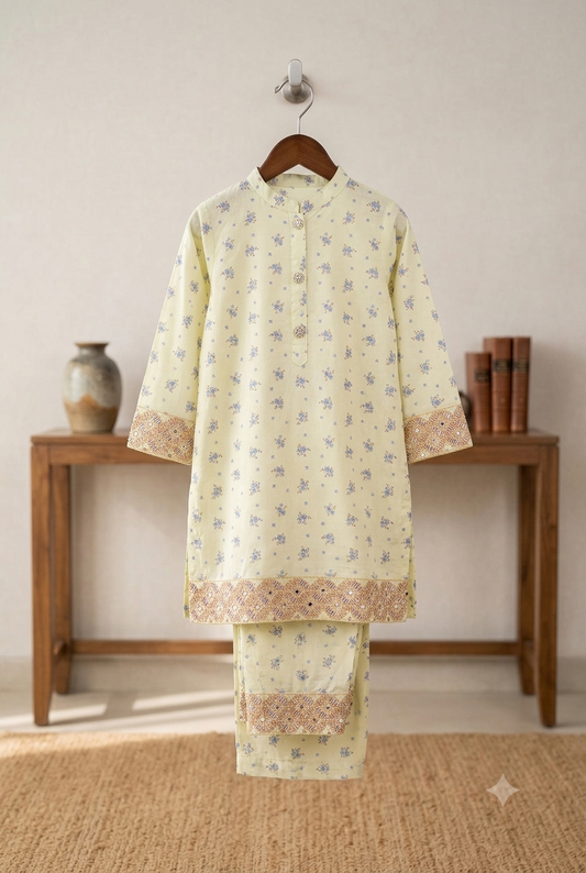 Girls Floral Shalwar Kameez - Mint Green flat lay