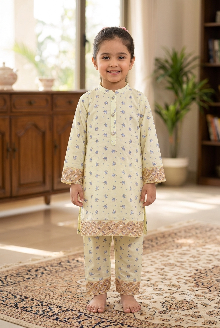Girls Floral Shalwar Kameez - Blush Pink on model